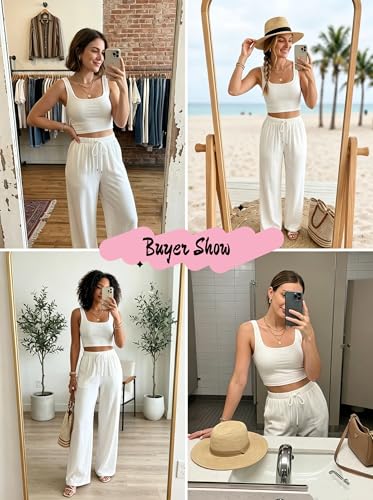 Image of Linen Pants for Women Flowy Palazzo Pants Boho High Waist Wide Leg Trousers Summer Beach Vacation Outfits 2026