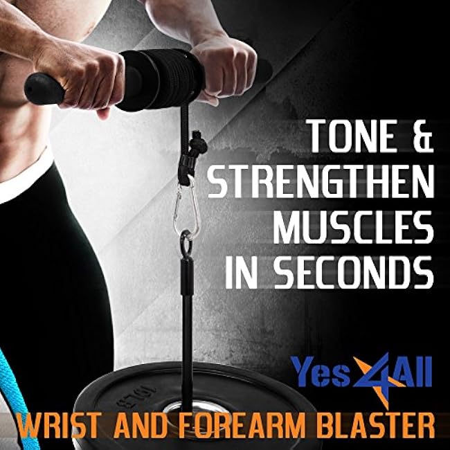 Yes4All Wrist and Forearm Blaster - Wrist Roller & Forearm Roller for Training, Workout - Wrist/Arm Blaster - Fit 1-inch Standard & 2-inch Olympic Weight Plates