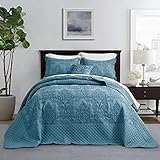 CHIXIN Oversized Bedspread Coverlet Set King Size - Lightweight Bedding Cover - Beautiful Stitching - 4 Piece Reversible Bedspread - Luxury Damask Paisley Pattern (King, Lagoon)