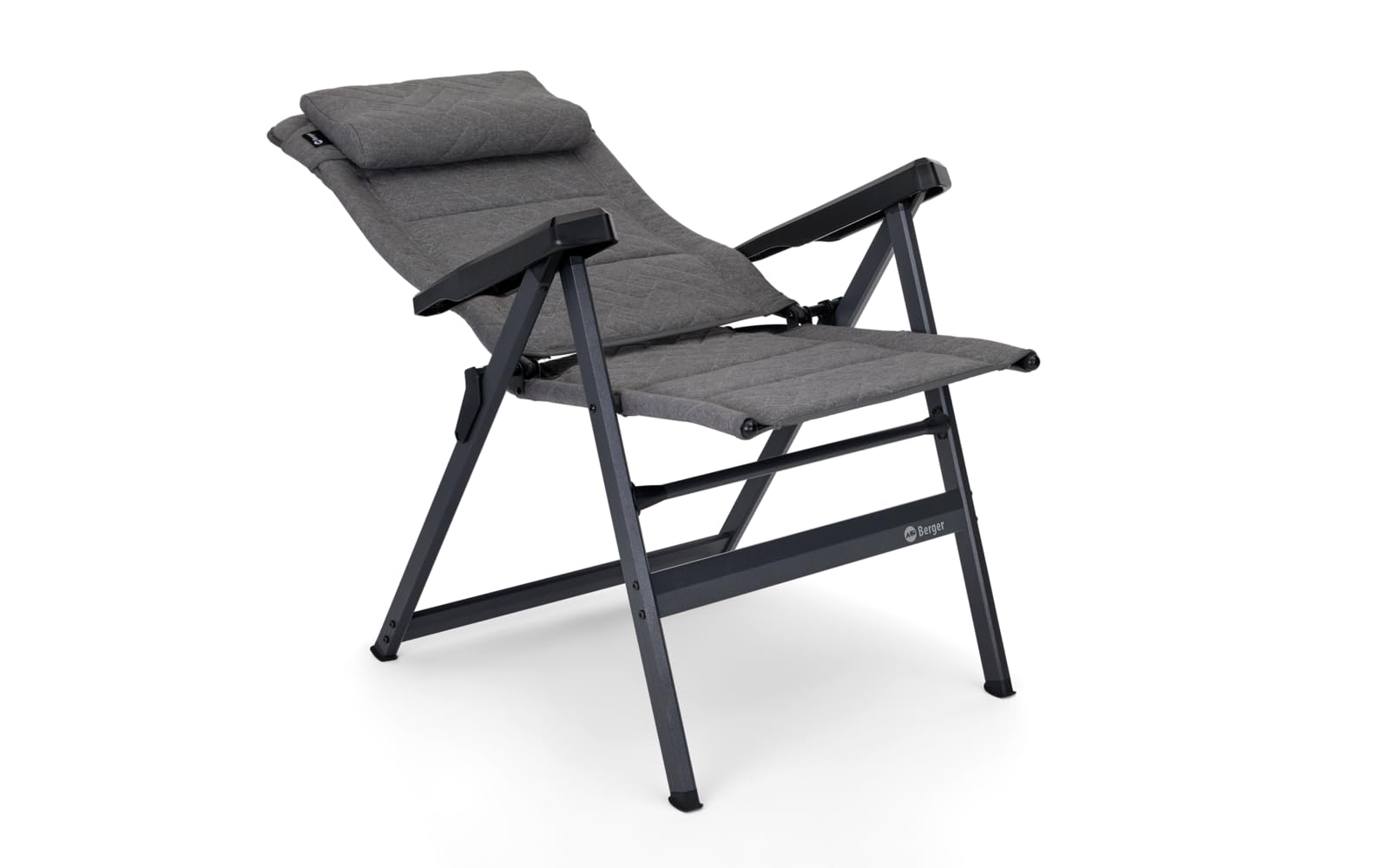 BERGER Dakar Campingstuhl klappbar | Gartenstuhl Hochlehner 7-Fach verstellbar mit Armlehnen und gepolsterter DDY-Bezug & Kopfpolster | Camping Klappstuhl belastbar bis 120 kg | Anthrazit