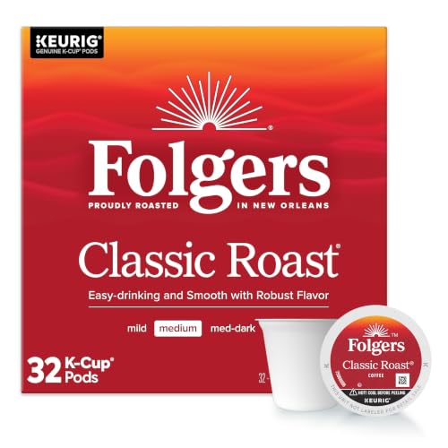 Folgers Classic Roast, Medium Roast Coffee, Keurig K-Cup Pods, 32 Count Box
