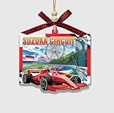 Suzuka Circuit Japan Racing Formula-Inspired Racing Ornament, 2-Layer Wood and Acrylic Stained Glass Track Design, Hanging Car Or Christmas Tree Decoration - Gift for Car Lovers and F1 Fans