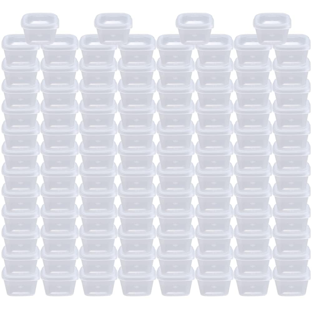 MIUPOO Leak Proof Square Sauce Cup,Plastic Souffle Cups,Disposable Clear Leak Proof Sauce Cup With Hinged Lid,Used for Various Sauces,Food Samples,Storage Crafts,1 OZ,50 Pieces