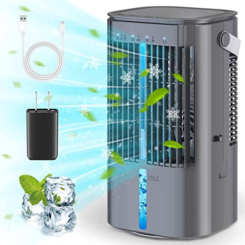 Veakson Portable Air Conditioners, 900ml Mini Ac Fan With 3 Wind Speed & 2 Cooling Spray, Oscillating/Timer/Colorful Light Small Personal Evaporative Air Cooler, Perfect For Room, Office, Outdoor