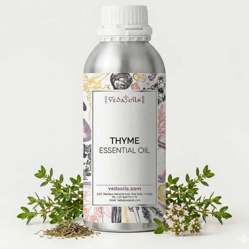 Image of VedaOils Thyme Essential Oil 100ml | 100% Pure & Natural Thyme Oil for Hair Growth, Skin Care, Clear Breathing, Hair Strengthening, Massage & Aromatherapy