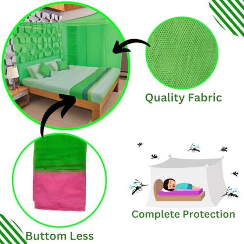 Image of RN Enterprise Mosquito Net, Polyester Material, Coloring Cotton Tape with Foam Bottom (Green, Queen Size Bed (6x7 Feet))