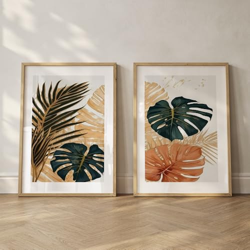 Image of COLOSSAL ART HOUSE Set of 2 botanical wall art paintings for living room & wall painting for bedroom wall decor - (10x13 Inch framed poster, Paintings for home decor)