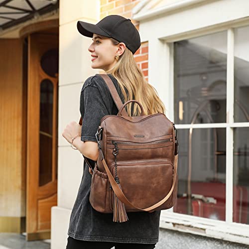 Image of CLUCI Backpack Purse for Women Fashion Leather Designer Travel Large Ladies Shoulder Bags with Tassel Two-toned Brown