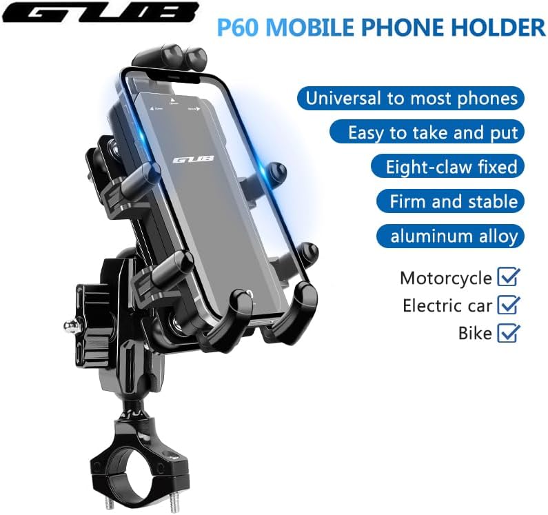 Miniatura 3 de GUB P60 Bicicleta y Motocicleta Amortiguación Universal Bicicleta Manillar Teléfono Soporte Ajustable Soporte de Teléfono