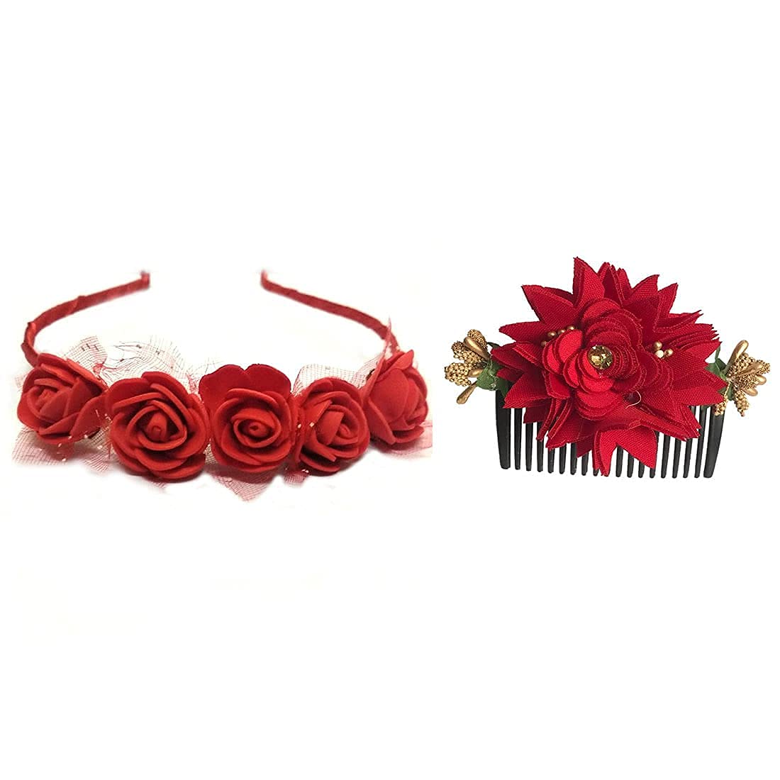 GadinFashion™ Artificial Hair Comb/Hair Band/HeadBand Hair Accessories For Girls & Women, Red (Pack-02)