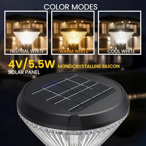 Image of hardoll Solar Gate & Garden Outdoor Lights for Home 8800mAh Battery, IP65 Waterproof, 64 LEDs, 3 Color Modes (Warm /Cool /Neutral), Remote Controlled, Round Shaped Pillar Lamps with Pole(Pack of 2)