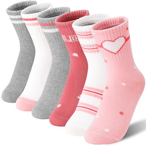 MOGGEI 6 Pairs Girls Kids Socks Athletic Sport Basketball Cotton Soft Crew Breathable Socks for Outdoor