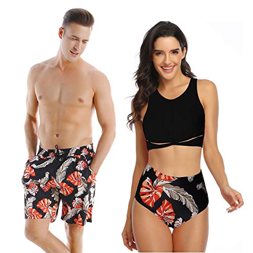 Swimsuit for Couples Matching Swimwear Tropical Plant Monstera Men Swim Trunks Women Bikini 2-Piece Suit
