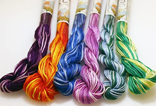 Image of KCS Big skeins of 25 Meters Size 25 Color Variegated Cross Stitch Stranded Threads,6 skeins,04