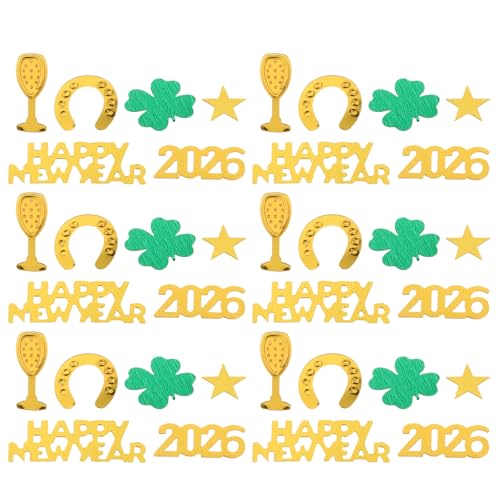 Gadpiparty 3 bolsas de decoración de mesa de Año Nuevo: confeti brillante de Año Nuevo para esparcir en el escritorio con adornos de botella, trébol y herraduras para fiestas, festivales y