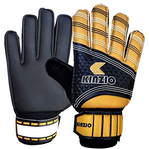 KINZIO Kids Goalkeeper Gloves Football Gloves For Boys kid’s children adult Soccer Goalie Sports Practice Gloves Protection Super Grip Palm (Gold/Black