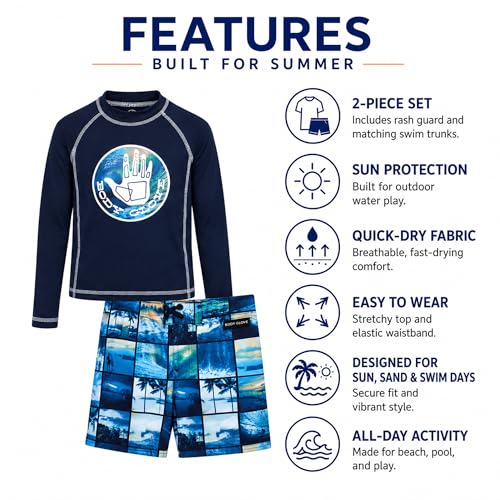 Image of Body Glove Boys Swim Set - 2 Piece Boys Swim Trunks with Rash Guard UV Protection Swimsuit Kids Bathing Suits (Sizes 4-12)