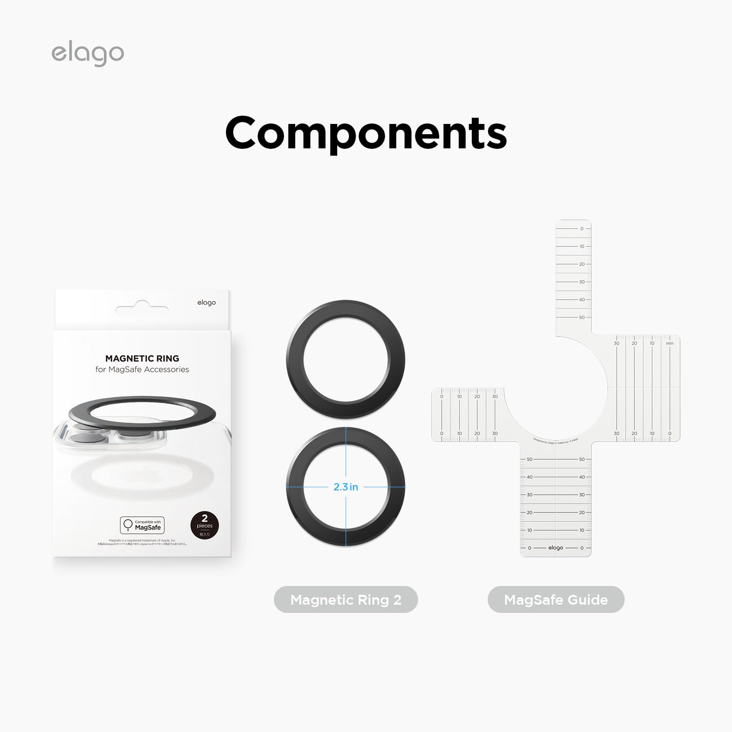 elago Anello Magnetico Adesivo - 2 Pezzi Adesivi Magnetici, Compatibile con MagSafe, Tutti i Modelli di iPhone, Tutti i Modelli di Galaxy [Guida MagSafe Inclusa] [Nero]