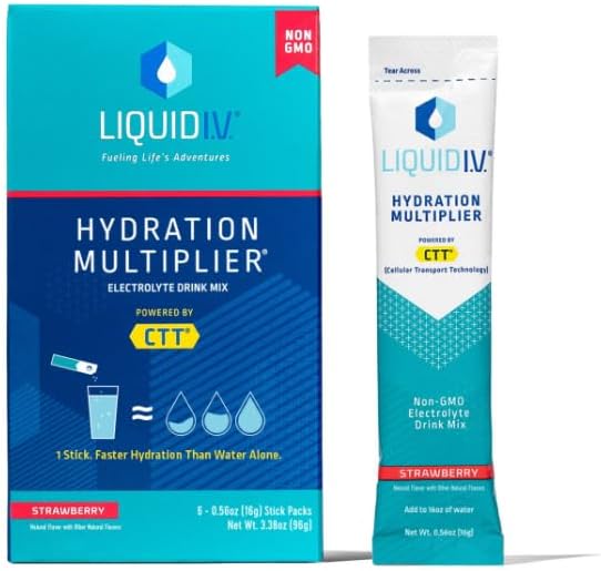 Liquid I.V. Mezcla de bebida multiplicadora de hidratación con sabor a fresa, 6 unidades, sin OMG, 3.39 onzas (paquete de 1)
