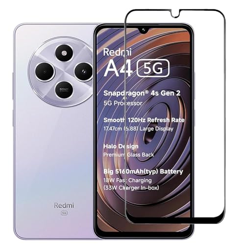 Image of YMHML Premium Tempered Glass Screen Protector Compatible For Redmi A4 5G / REDMI A4 (Black) Edge To Edge Full Screen Coverage With Easy Installation Kit,Pack Of 1
