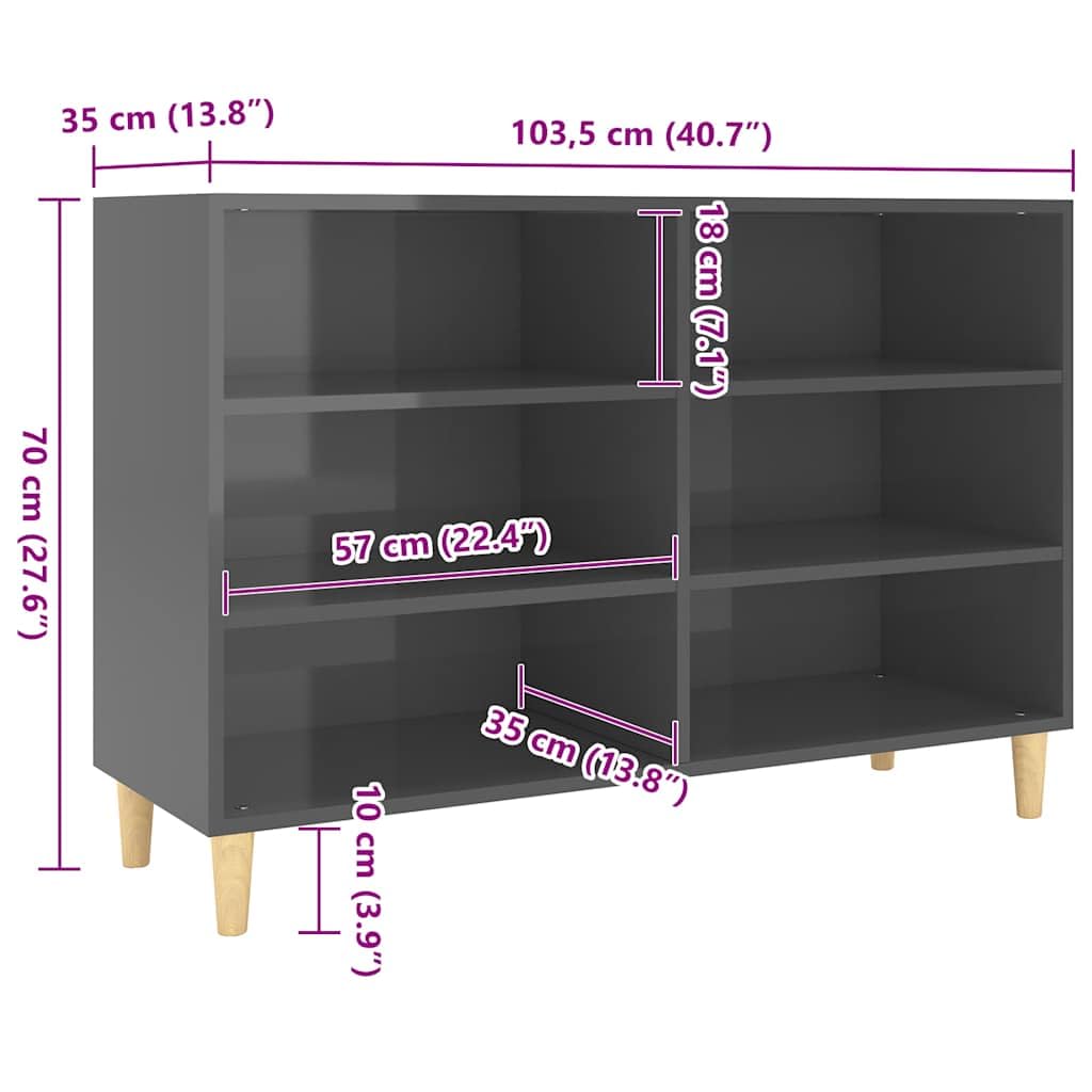 vidaXL Aparador Entrada Acento Pasillo Vestíbulo Recibidor Auxiliar Decoración Hogar Escritorio Mueble de Contrachapada Gris Brillante 103,5x35x70 cm
