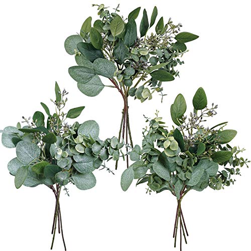 Mixed Eucalyptus Leaves Stems Bulk Faux Seeded Eucalyptus Leaves Sprays Artificial Silver Dollar Eucalyptus Leaves Stems for Floral Wreath Garland Bouquets Arrangement Wedding Greenery Decoration