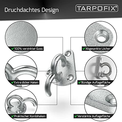 Tarpofix® Dreiloch Planenhaken Netzhaken inkl. Schrauben für Anhänger Plane & Anhängernetz (10 Stk) | langlebige Dreilochplanenhaken aus verzinktem Guss - robuste Dreilochhaken für Anhänger Bordwand