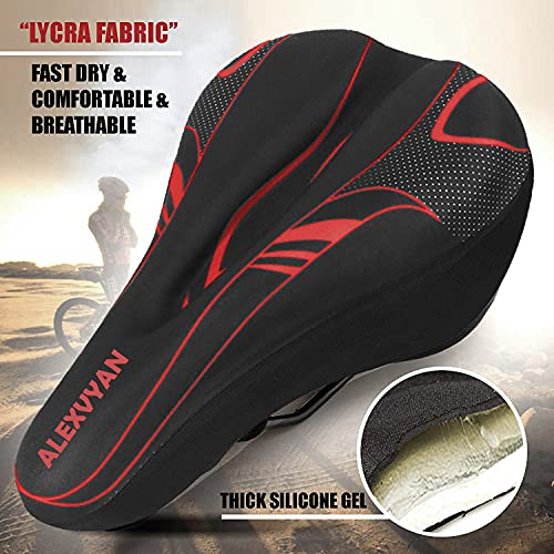 Image of Alexvyan Soft Bicycle Silicone Gel Saddle Cover (11 * 7.5 Inch) Cycling Cushion Pad City Cycle Seat Cover Gym Cycle Gel Cover -Fits Narrow /Slim Seats (Black and Red)