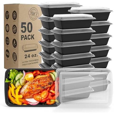 WGCC Meal Prep Containers, 50 Pack Extra-thick Food Storage Containers with Lids, Disposable & Reusable Plastic Bento Lunch Box, BPA Free, Stackable, Microwave/Dishwasher/Freezer Safe (24 oz) Cover