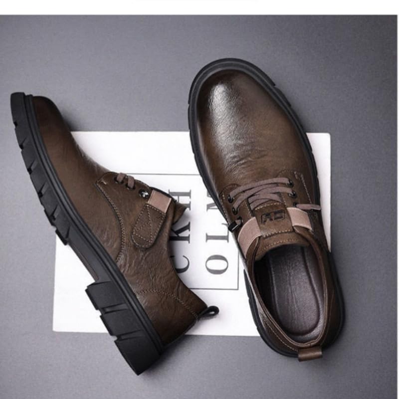Men's British-Style Workwear Leather Shoes - Thick Rubber Sole, Classic Business Casual Design, Durable Oxford Low-Top Footwear4