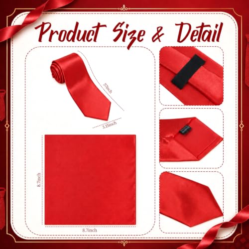 Image of Unittype 6 Pcs Mens Tie and Pocket Square Set, Solid Color Satin Formal Necktie Handkerchief for Wedding Fathers Day Gift