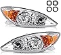 POLLY WALES Headlights Assembly Compatible with 2002-2004 TOYOTA Camry - Chrome Housing Clear Lens Amber Reflector