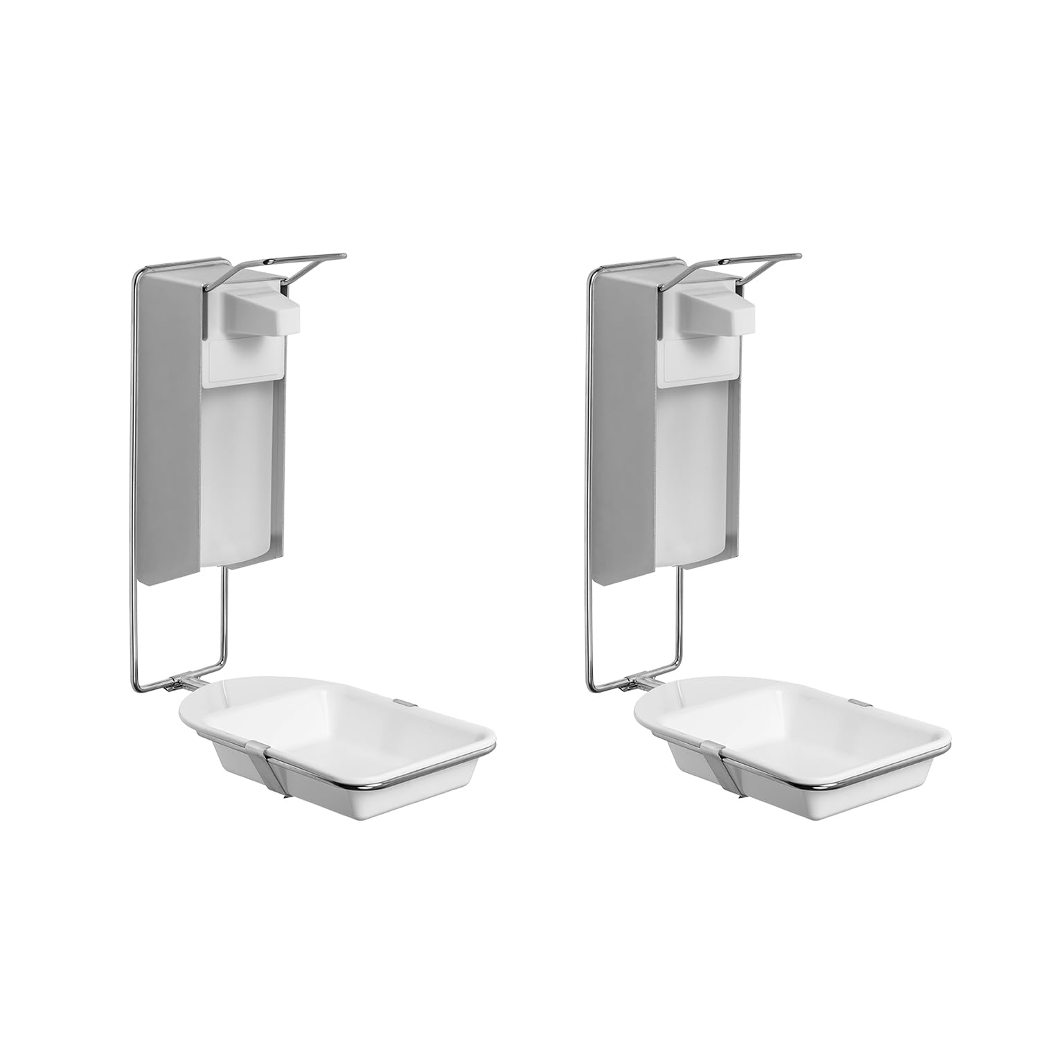 ARNOMED 2 dispensador de desinfectante con Bandeja Goteo, dispensador de jabón de Aluminio para 1000ml, dispensador de jabón para Montaje en Pared con Palanca Corta, eurodispensador de desinfectante