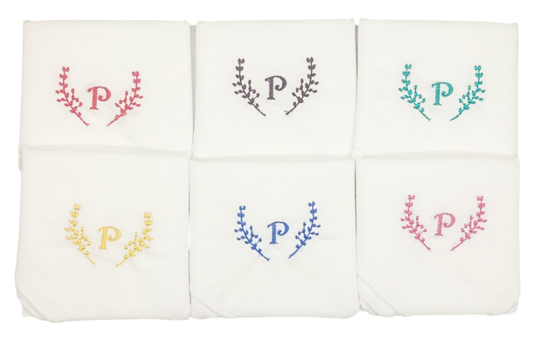 cotton handkerchief for girls or women with silk embroidery of initials/monogram design hanky multicolor handkerchief (Pack of 6)-image-41