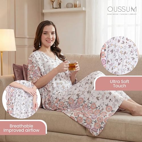 Image of Oussum Women Long Maxi Plus Size Polyester Kaftan Gown, Womens Kaftan Dresses Lounge Resort Wear, Plus Size Kaftan