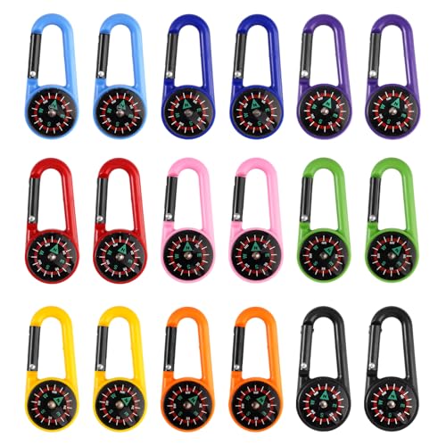 18 Piezas Llavero Senderismo Brújula Navegación, Multicolor Brújula Niños Brújula Llavero, Portátil Mini Multicolor Brújula con Mosquetón para Camping, Senderismo, Caza Exteriores, Viajes, Escalada