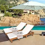 ARROWSTONE Wood Outdoor Chaise Lounge Set of 2, Acacia Wood Patio Furniture, Adjustable 5-Position Lounge Chairs with Cushions, Weather-Resistant Pool Lounge Chairs for Patio, Garden, Backyard