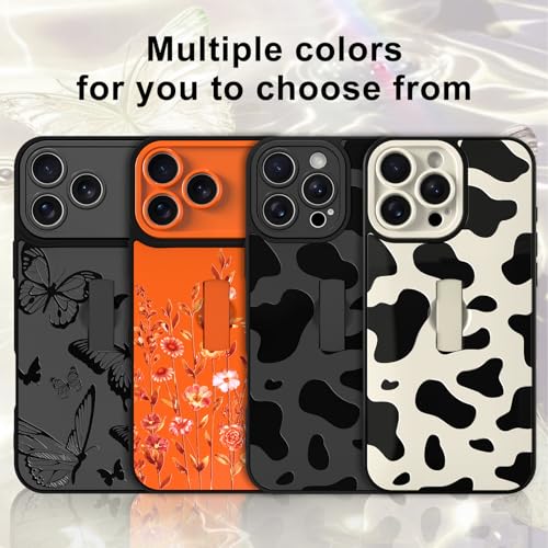 Image of for iPhone 15 Pro Max Case with Finger Strap Holder, Cute Cool Cow Print Pattern Design for Women Men, Shockproof Anti Scratch Hand Kickstand Protective Cover, White