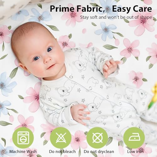 Image of Baby Bedside Bassinet Sheets Girl, 33 inchx20 inch Compatible with Baby Delight Dream On Me & Most Rectangle Bedside Sleeper Bassinet Mattress, Super Soft Microfiber Pink Butterfly Flower
