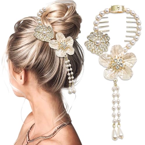 Pinzas para el cabello decorativas de metal con borla de perlas y pedrería AOREAS miniatura 1