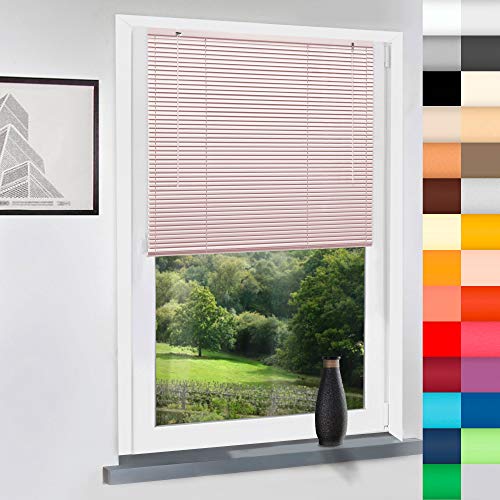 Aluminium Jalousie nach Maß, Jalousien Alu Jalousien nach maß innen Innenjalousien Maßanfertigung, für Fenster und Türen, Fenster, Klemmfix ohne Bohren (Light Rosé, Höhe: 100cm x Breite: 30cm)