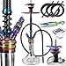 Produktbild ORACLE HOOKAH® Carbon Shisha Set Edelstahl Wasserpfeife 70cm - mit Zubehör wie Schlauch Tonkopf Mundstück LED (carbon-rainbow, inkl. [4 Schläuche / 4 Mundstücke])