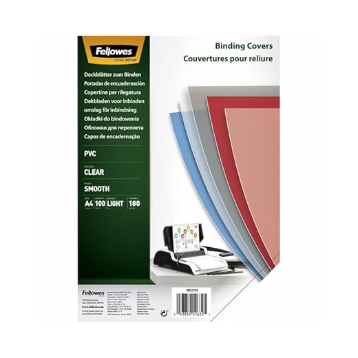 Fellowes Cristal - Portadas para Encuadernar de PVC Transparente, Formato A4, 180 Micras, Pack de 100