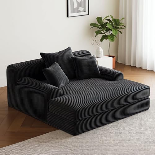 LNRLZYLS Oversize Chaiselongue Sofa aus Cord, Breiter Einzelsessel Bodensofa mit 3 Kissen, Moderner Relaxsessel Lesesessel ohne Montage, Belastbar bis 362kg, für Wohnzimmer & Schlafzimmer