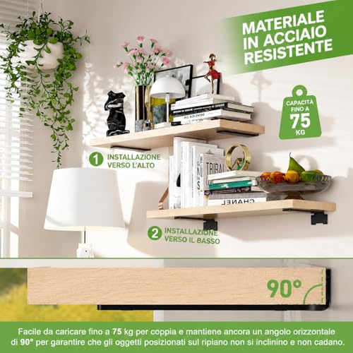 Support d'étagère mural lot de 4 équerres acier noir 10cm charge 75kg - 3