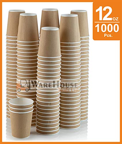 1000 X 12oz Coffee Cups Disposable Paper Cups Kraft Cups Disposable Coffee Cups Tripple Layer Ripple Cups for Hot and Cold Drinks - Straight from Manufacturer Warehouse Deals Ltd
