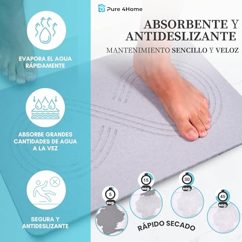 Miniatura 3 de Pure 4home Alfombra Diatomita Baño 60x40 Secado Rápido, Antideslizante Y Antibacteriana Alfombrilla Piedra Diatomita Super Absorbente Alfombrilla Diatomita - Stone Bath Mat Infinito