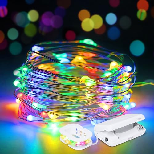 Aogist 50LED Fairy Lights 16ft Dual PowerFlexible Copper Wire Waterproof String Lights for Outdoor Christmas Wedding Bedroom Party Decor (Multicolor, 2 Pack)