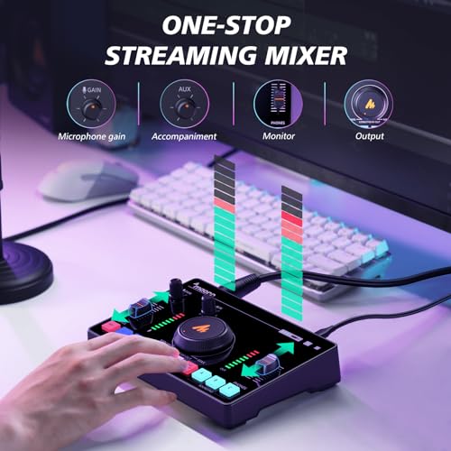MAONO Streaming Audio Mixer, Audio Interface and XLR Condenser Microphone with Pro-preamp, Bluetooth, Built-in Battery, 48V Phantom Power for Live Streaming, Podcast Recording MaonoCaster AMC2A NEO