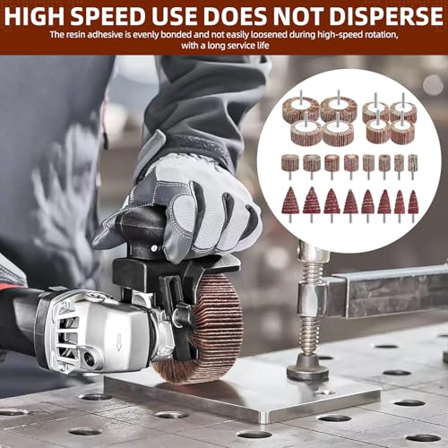 Fächerschleifer Set, 24 Stück, 80er Körnung, 6mm Stift, 8 Verschiedene Durchmesser für Bohrmaschine und Akkuschrauber, 20000 RPM, Schleifkorn Zubehör